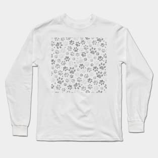 Doodle grey paw prints seamless Long Sleeve T-Shirt